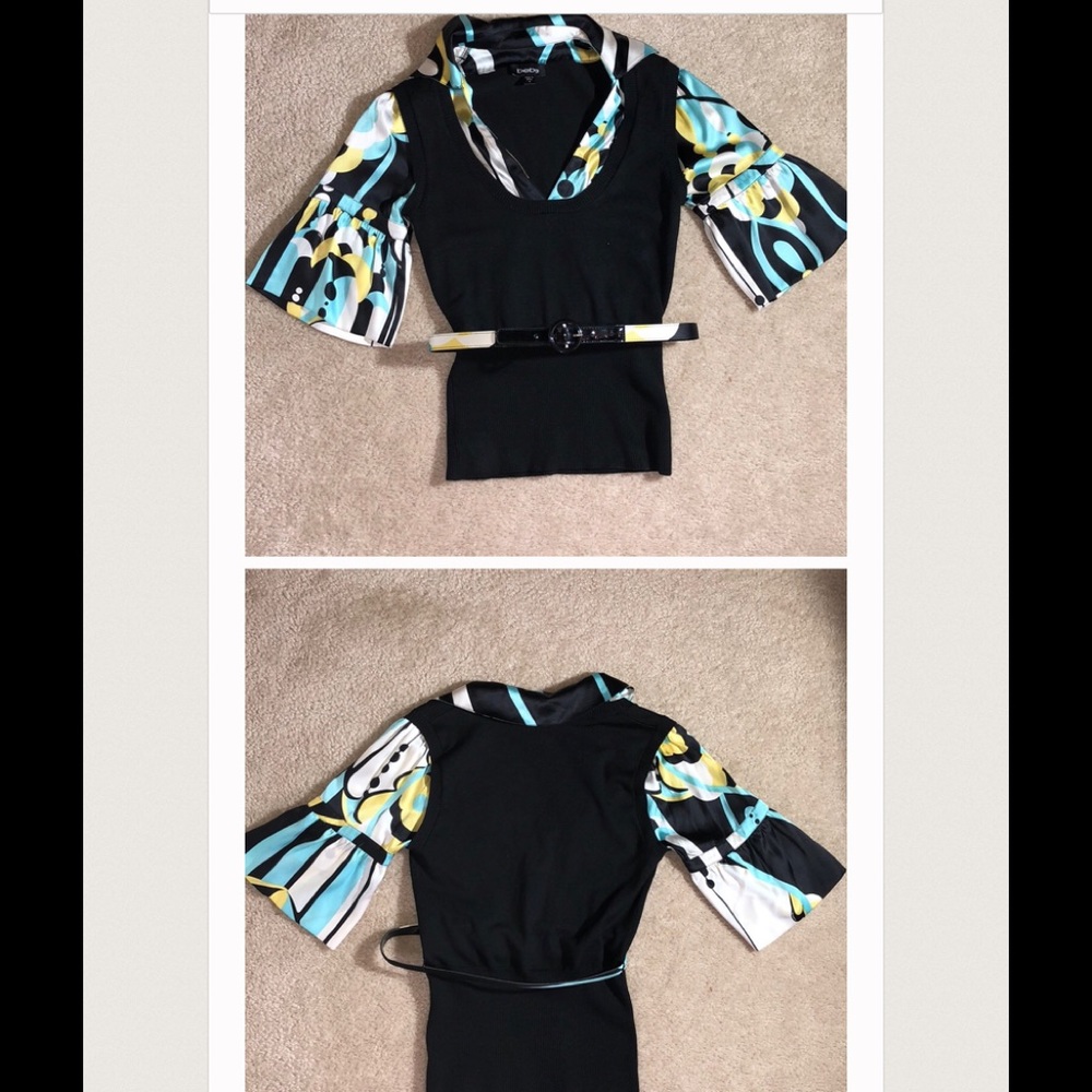 Bebe satin sleeve sweater belted  top